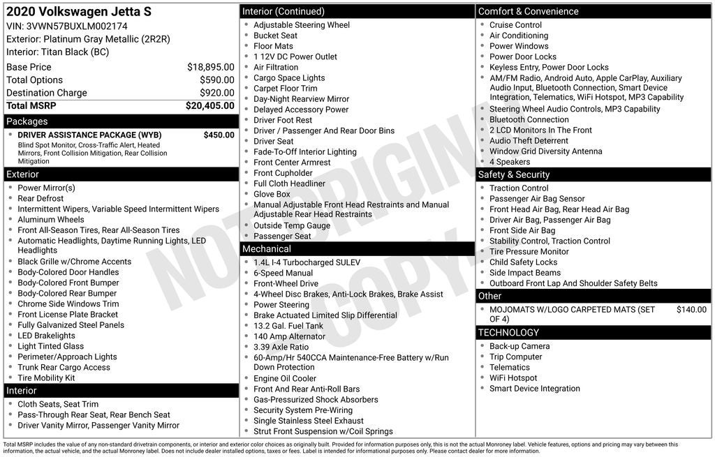 2020 Volkswagen Jetta 1.4T S
