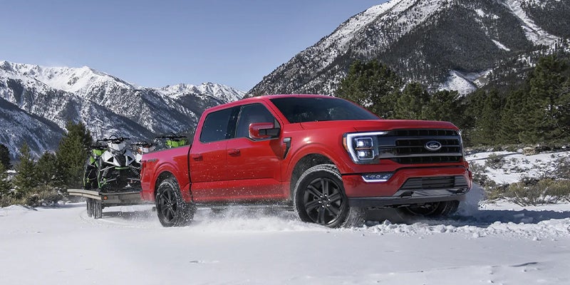 red ford f-150 on ice road

